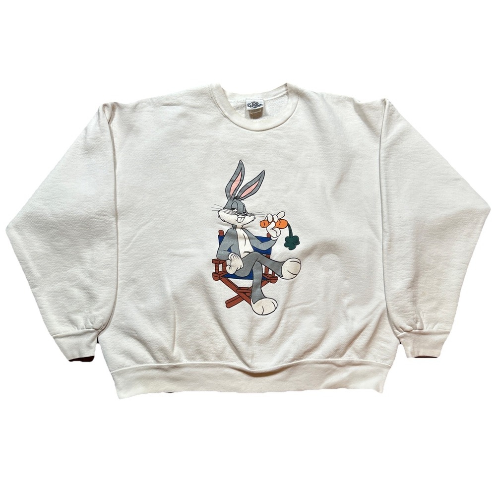 Vtg 1991 Acme Looney‎ Tunes Bugs Bunny White Sweatshirt Mens Sz XL Front & Back
